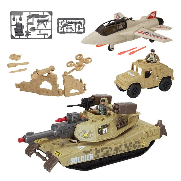 Soldier Force Motorized Tank Playset, Includes 32 Pieces with Working Lights & Sounds