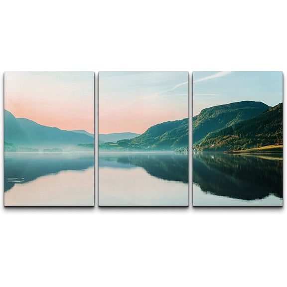 wall26 Canvas Print Wall Art Set Serene Green Mountain Range Valley Nature Wilderness Photography Realism Rustic Landscape Colorful Cool for Living Room, Bedroom, Office - 24"x36"x3 Panels