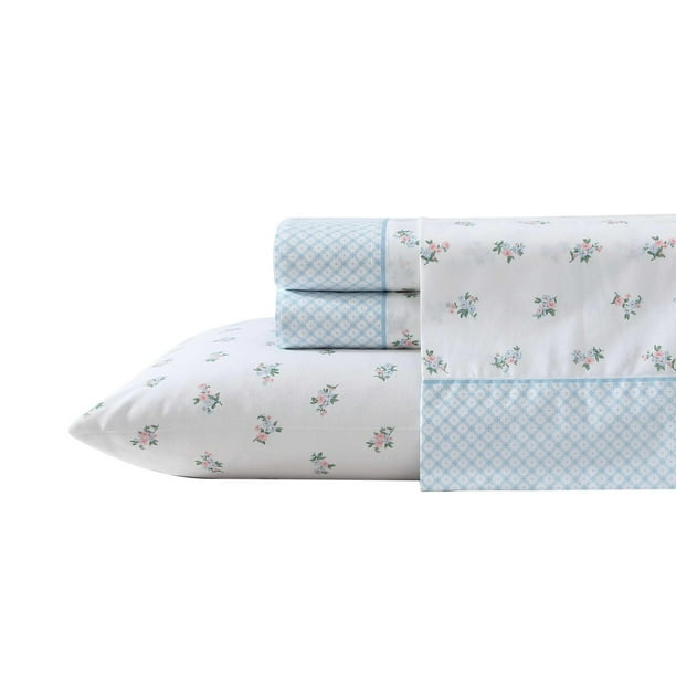Juego de sábanas Laura Ashley de algodón percal de 200 hilos, tamaño queen