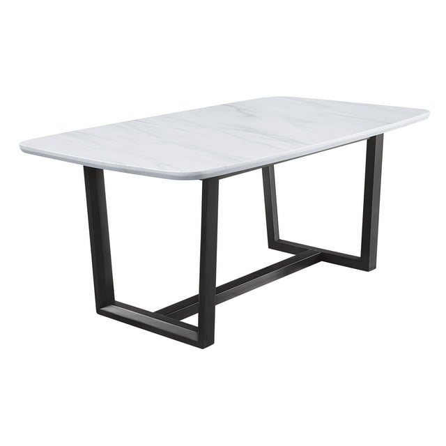 Miekor Furniture Madan Dining Table, Marble Top & Weathered Gray Finish