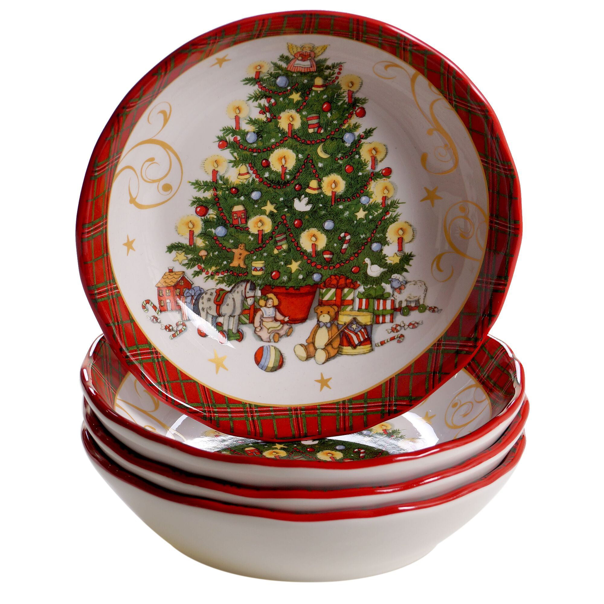 Holiday Party Supplies Christmas Candy Dishe Dip Bowl Set ~ 4-Pc Ceramic Christmas Dishes Christmas Tree