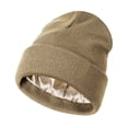 thumbnail image 4 of Gorro de punto de invierno con forro de satén y diseño con puños, suave, unisex Caqui, 4 of 9