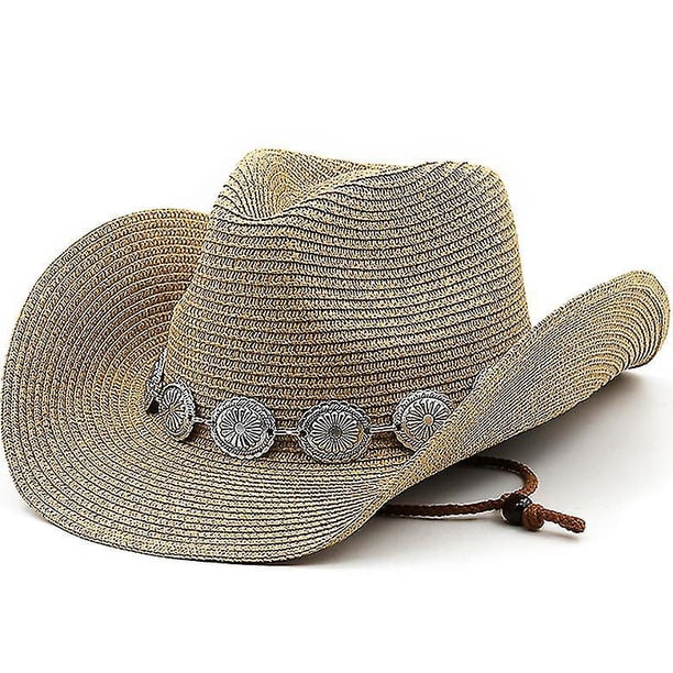 Nuevo verano hombres mujeres paja hueco W Ern sombrero de vaquero elegante se?ora Punk