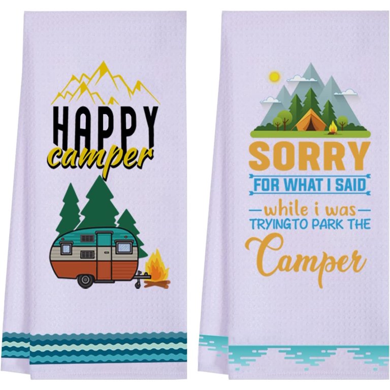 SPXUBZ Funny Camping Kitchen Towels, Cute Camper Dish Towels Sets