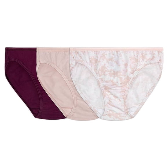 Bikini Fruit of the Loom para dama, Colección Algodón Premium, Multicolor, Talla 5, 3 Piezas
