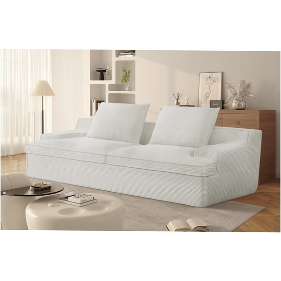 JERFIT Large 4-Seater Corduroy Sofa Couch, No Assembly Required Oversized Foam Furniture for Living Room, Plush Upholstered Wide Armrests, Ivory