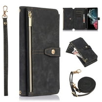 Crossbody Wallet Case for iPhone XR with RFID Blocking Card Slot Holder, Magnetic Flip Folio Purse Case, PU Leather Zipper Handbag with Detachable Lanyard Strap Phone Case,Black