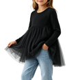 thumbnail image 5 of Lutiedan Toddler Girls Long Sleeve Tulle Peplum Tops Crew Neck Mesh Tutu Hem Shirts Casual Princess Flowy Shirts 0-3,Black, 5 of 5