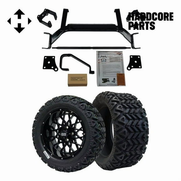 Hardcore Parts 6" Drop Axle Lift Kit for EZGO TXT/PDS (2001.5-2013) Electric Golf Cart with 14" Black 'Venom' wheel Wheels and 23"x10"-14 DOT rated All-Terrain tires