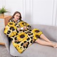 thumbnail image 5 of Oversized Wearable Blanket Hoodie,Beige Leopard Sunflower Pattern Sherpa Blanket Hoodie with Super Pockets,Super Warm Fuzzy Pullover for Women & Men, 5 of 6
