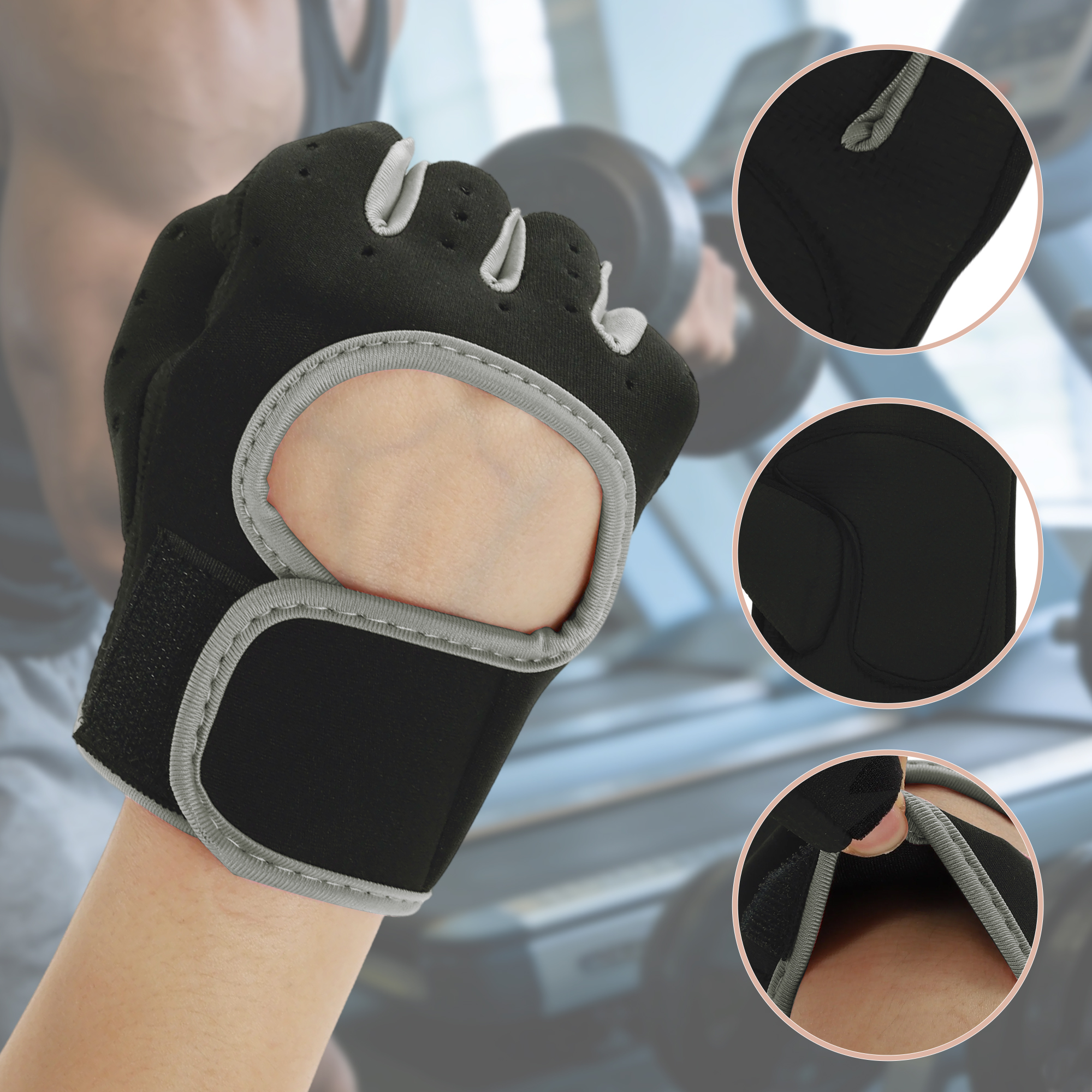 Unique Bargains 1Pair Half-finger Strength Training Sport Gloves Gray Large