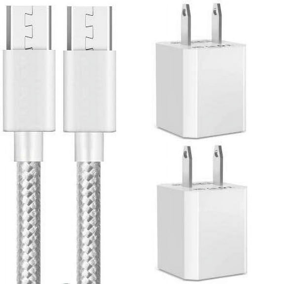 USB Wall Charger, Certified 5V Portable Travel Adapter with Nylon Braided Micro 10 FEET USB Extra-Long Cable for Samsung, LG, Motorola, Nexus, HTC, Google, Sony, Nokia, Android and More (4 Pack)