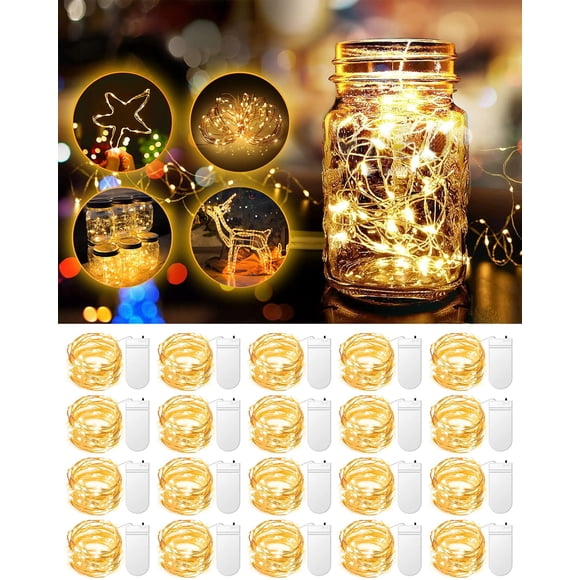 Fairy Lights HOBAYS, paquete de 20 unidades, funciona con pilas, 1 m, 20 LED, blanco cálido