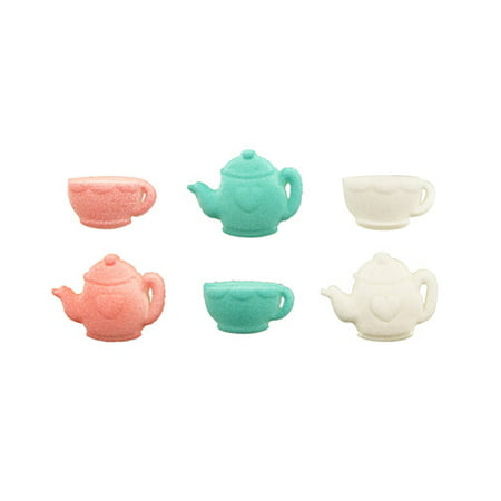 Tea Party Cup and Tea Pot Sugar Decorations Toppers Cupcake Cake Cookies Birthday Favors Party 12 Count