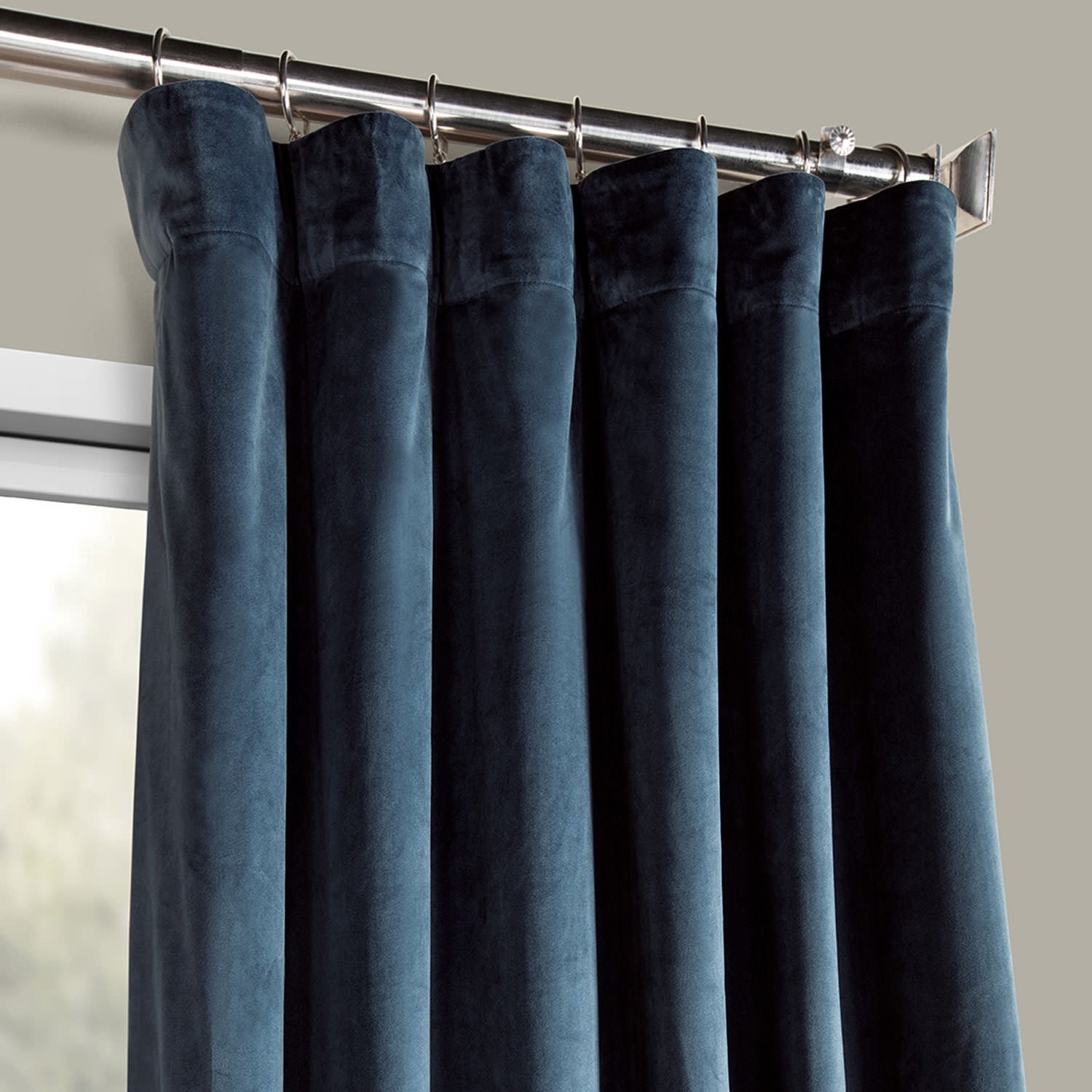 HPD Half Price Drapes Avalon Blue Heritage Plush Velvet Room Darkening Curtains for Bedroom & Living Room Curtains (1 Panel), Window Curtains 96 inches long, Rod Pocket Curtains & Drapes, 50W X 96L