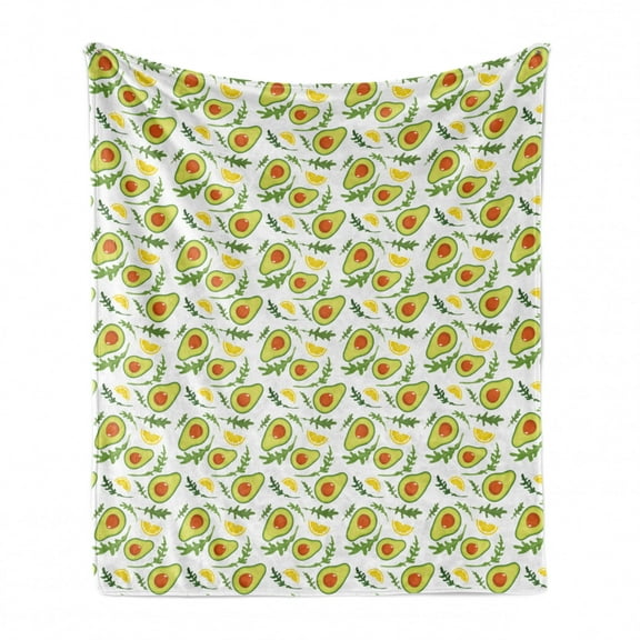 Fruits Soft Flannel Fleece Throw Blanket, Sliced Avocado and Lemon with Leaves Harvest Season, Cozy Plush for Indoor and Outdoor Use, 50" x 70", Multicolor, by Ambesonne