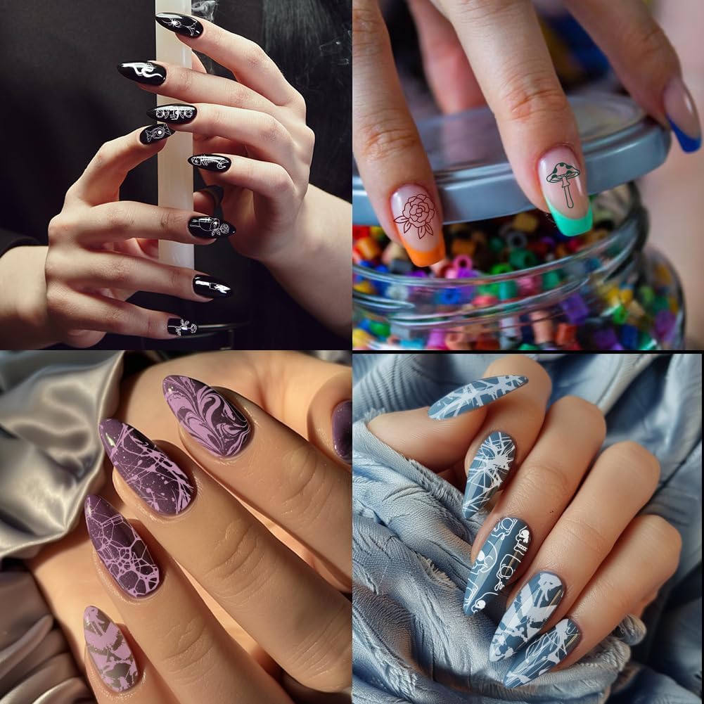 5er Set Nagelstempelplatten Halloween – Edelstahl Schablonen Für Nail Art | Mit Hexe, Kürbis, Spinnennetz