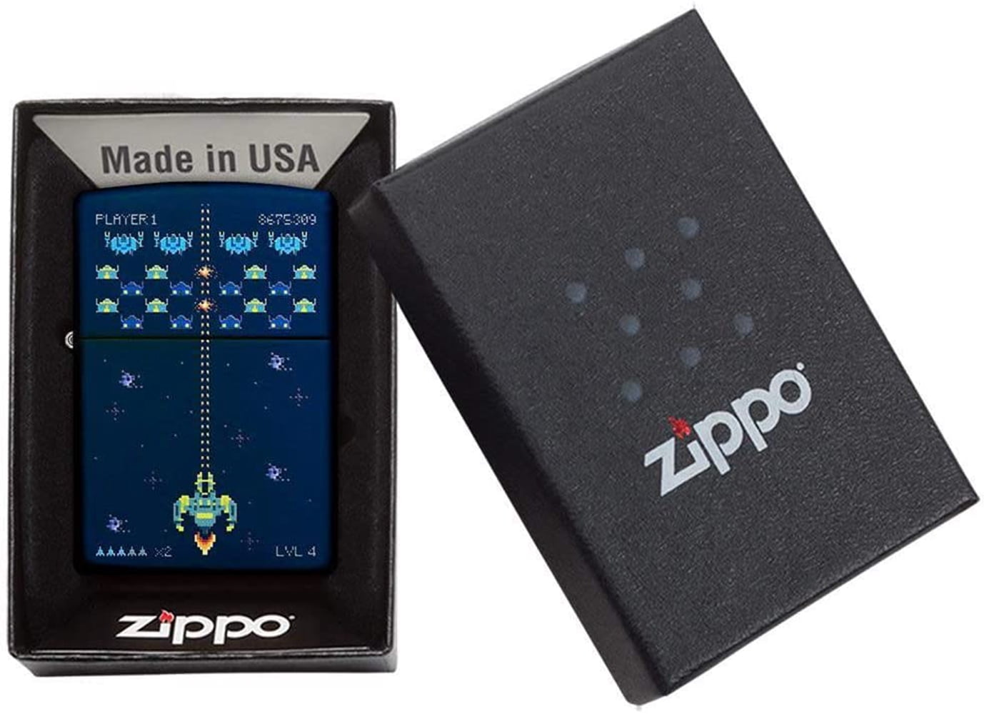 Zippo Pixel Game Design Matte Navy Windproof Pocket Lighter 49114