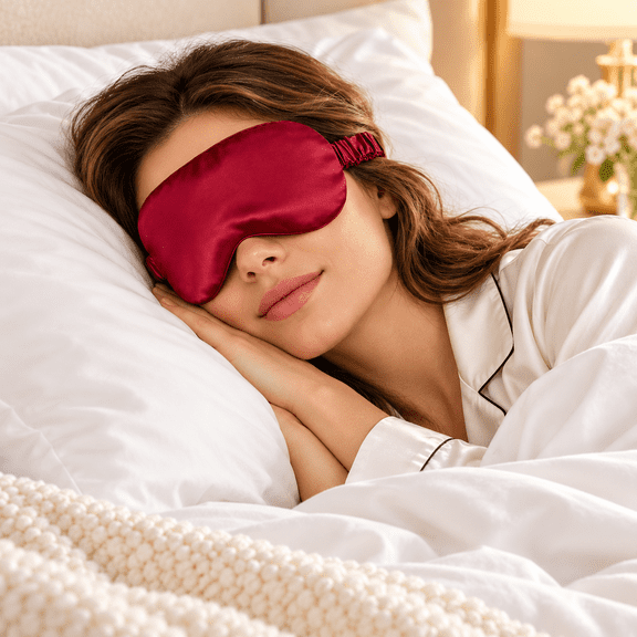 Satin Sleep Mask for Women and Men, Soft Eye Mask with Elastic Strap, Lightweight Light Blocking Eye Cover for Night Sleep, Travel and Nap, Burgundy, 1 Piece