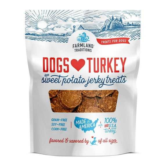 Farmland Traditions Filler Free Dogs Love Turkey & Sweet Potato Premium Jerky Treats for Dogs, 1 lb. Bag