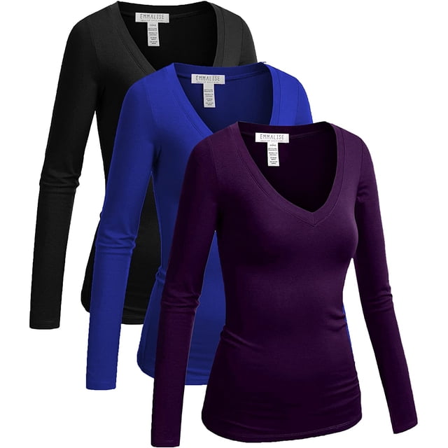 T-shirt à Col en V pour Femmes Junior et Grande Taille à Manches Longues