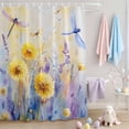 thumbnail image 2 of Shower Curtain Yellow Purple Flower Shower Curtains for Bathroom Decor, Waterproof Polyester Shower Curtain Set with Hooks, Small Stall Size 36" x 72" Watercolor Dragonfly, 2 of 9