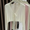 thumbnail image 2 of VISALY Cropped Cardigan Long Sleeve Cardigan Women's Thin Feel Sun Clothes Women's Mm Summer Ice Blouse Cardigan with Shawl Jacket Shirt Open Front Cardigan Thin Cardigans Lightweight White Xl, 2 of 8