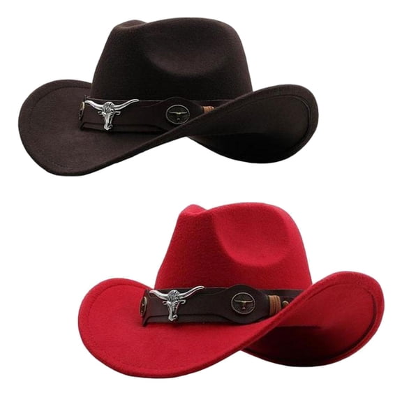 Sombreros de vaquero Sunnimix 2 uds Fedoras cómodo fiesta adultos otoño primavera gorras de café rojo
