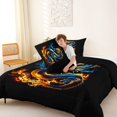 thumbnail image 4 of Homewish Traditional Dragon Queen Comforter Set,Magical Wildlife Comforter Sets Queen,Orange Blue,Black Reversible,3pcs,1 Comforter and 2 Pillowcases, 4 of 7