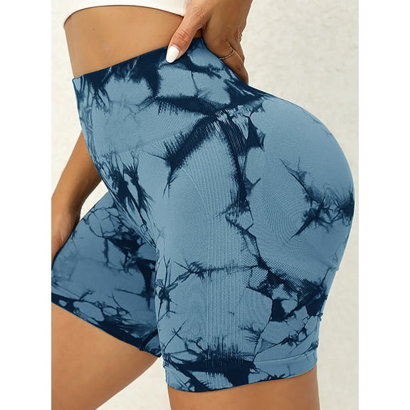 New Women's Seamless Tie Dye Print High Waist Sports Short Leggings Compression Shorts Sports Casual Skinny Shorts for Yoga Gym Runn