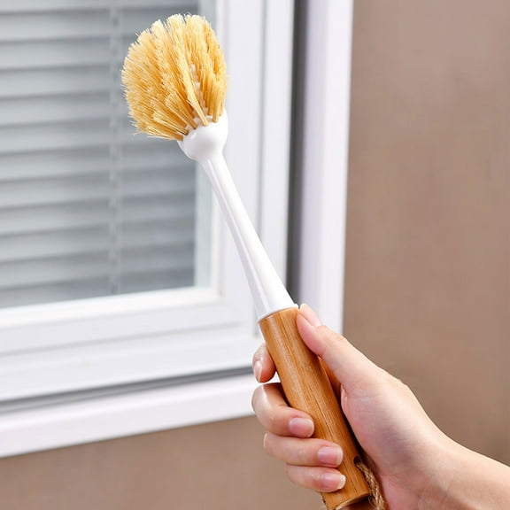 Long Handle Pan Brush - Kitchen Dishwashing Brush for Non-Stick Pans, Non-Oil Stain Cleaning Tool, Easy to Reach Pan Bottoms, Durable Bristles for Fruitful Cleaning,Orange,1pcs