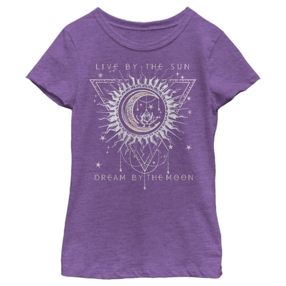 Girl's Lost Gods Live By the Sun Dream By Moon  Graphic Tee Purple Berry Small