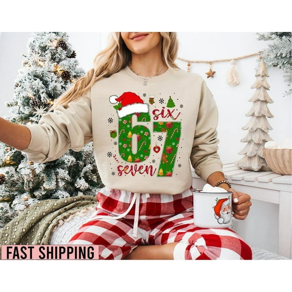 Funny Six Seven Meme Christmas Sweatshirt, Six Seven Christmas Shirt, 6 7 Christmas Shirt, 6 7 Meme Viral Shirt