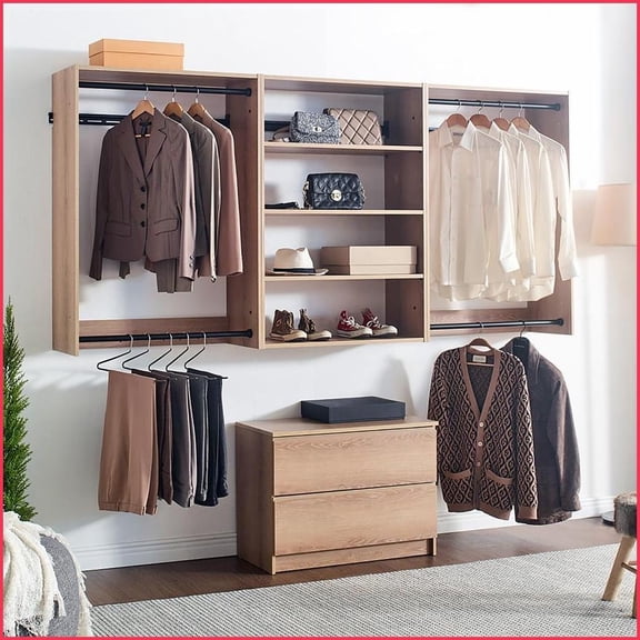 Closet Systems | Devi Wall Mounted Modular Oak Wood Closet | Oak | Wood