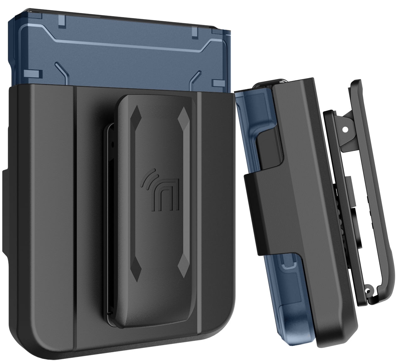 Rizz Case and Belt Clip Combo for Samsung Galaxy Z Flip 6 Phone, Nakedcellphone Rugged Hybrid Cover [with Hidden Hinge Panel Protection] and Rotating Holster Holder for Z Flip6  - Navy Blue