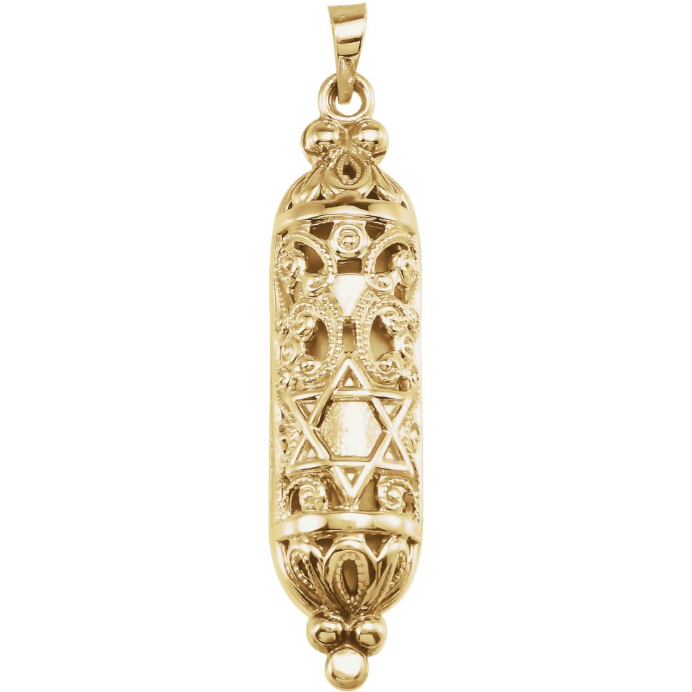Diamond2Deal 14K Solid Yellow Gold Hollow Mezuzah Necklace Pendant