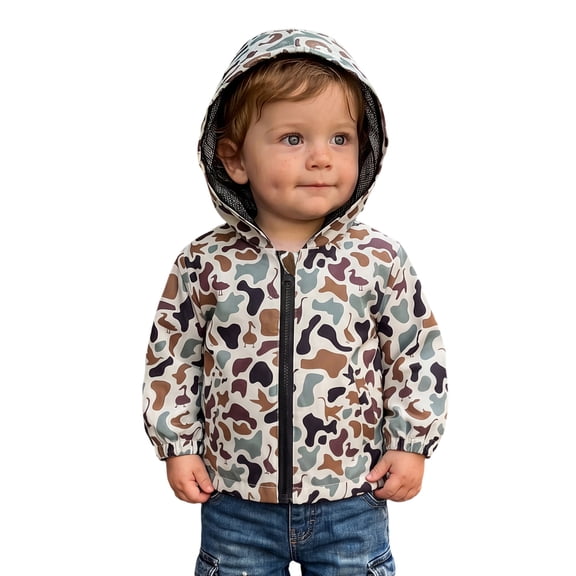 Toddler Baby Jacket with Pockets Casual Camo Print Zip Up Hooded Long Sleeve Coat for All Seasons