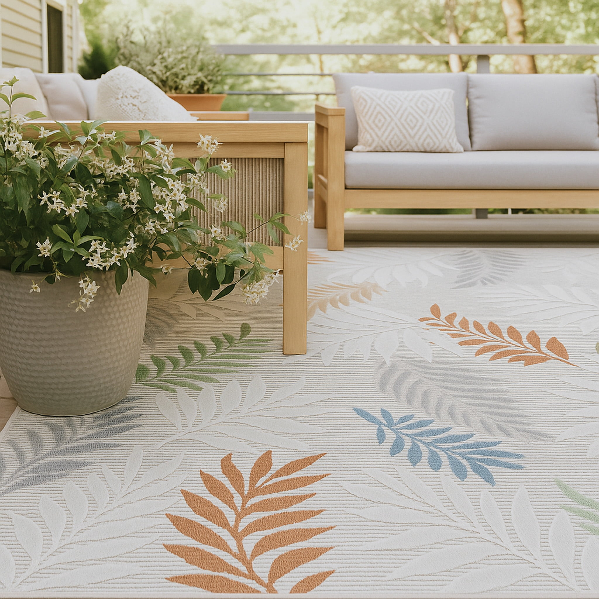 Rug Branch Alfombra Abstract Indoor Outdoor Area Rug, Cream Beige, Floral - Living Room, Bedroom, Dining Room, and Kitchen