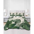 thumbnail image 2 of Quilts Queen Size Bedding Set, Monstera Leaves Lightweight Quilted Comforter, Summer Green Tropical Plants Leaf Beige Soft Reversible Bedspread Coverlet with Pillow Covers for All Season, 90" x 96", 2 of 7