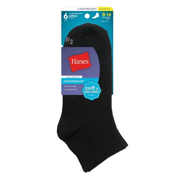 Hanes Women's ComfortBlend Lightweight Ankle Socks Extended Sizes