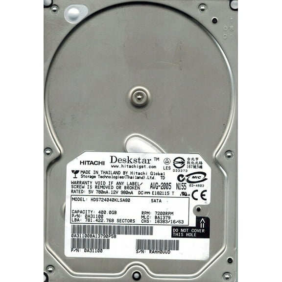 Hitachi HDS724040KLSA80 P/N: 0A31100 MLC: BA1379 400GB