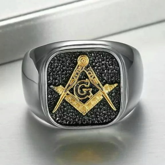QQTDFG Mens Stainless Steel Gold Freemason Masonic Lodge Ring Silver Size 7-15 Gift-8