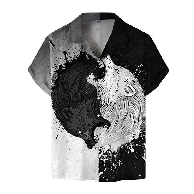 Camisas De Sport Para Hombre Camisa de manga corta con estampado digital 3d de ocio de tendencia de moda de playa de turismo de vacaciones de verano para hombres (Black, XXL)