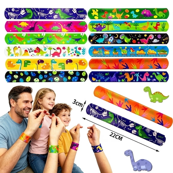 36 Pcs Dinosaur Slap Bracelets for Kids, Jurassic Forest World theme Snap Bands Toy Gift Party Favor Supplies for Dino Party Bag