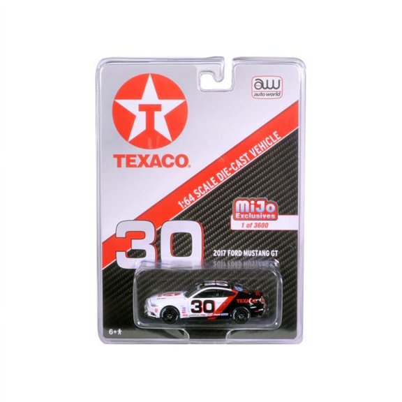 2017 Ford Mustang GT Texaco Racing #30 Black and White Limited Edition to 3600pcs 1/64 Diecast Model Car by Autoworld