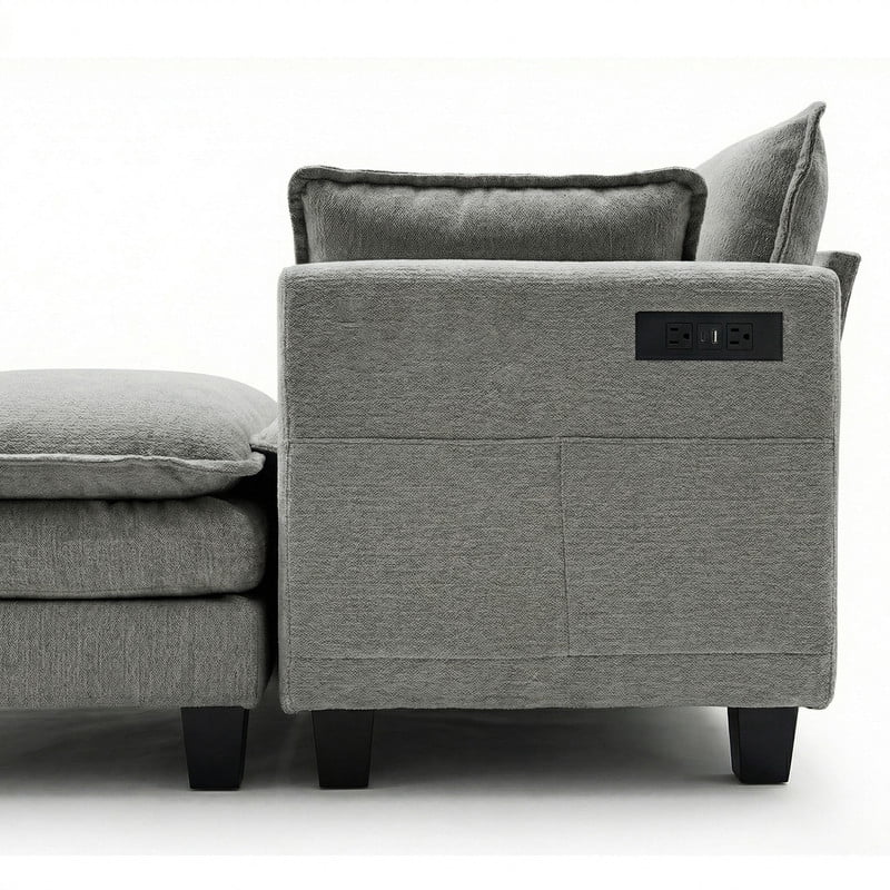 Howcool 110"W Modern Chenille Sectional Sofa with Ottoman,L-Shaped Modular Sofa Couch with USB Ports for Living Room,Dark Grey