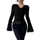 thumbnail image 2 of Camisetas de Punto Acanalado con Cuello Vuelto y Larga para Mujer, Tops Ajustados Fruncidos para Salir, Camisetas Básicas para Otoño Negro L, 2 of 8