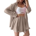 thumbnail image 2 of IUYRTFE Women Long Sleeve Button Down Top and High Waist Ruffle Shorts Set Casual 2 Piece Outfit, 2 of 9