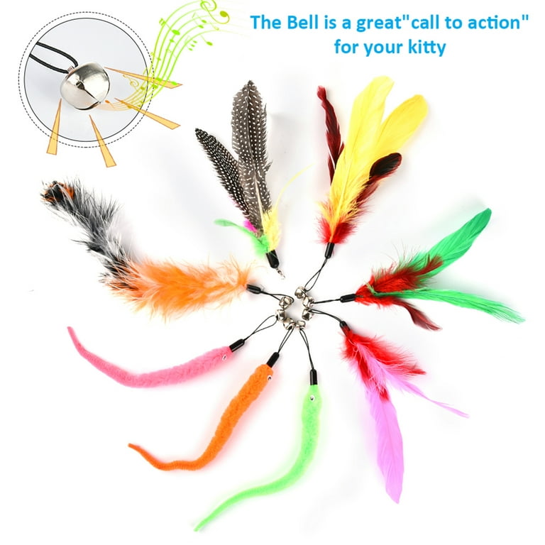  APSUAE Retractable Cat Wand Toy for Indoor Cats Interactive Cat  Feather Toys with Bell 8 Packs Kitten Toys with Fishing Pole Replaceable  Worm Feather Tail Cat String Toy Gift for
