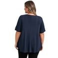 thumbnail image 3 of GRACE & GRANDEUR Women's Plus Size Blouses Keyhole V Neck Swing Tunics Tops Short Sleeve Casual Knit Blouse 3X Navy Blue, 3 of 5